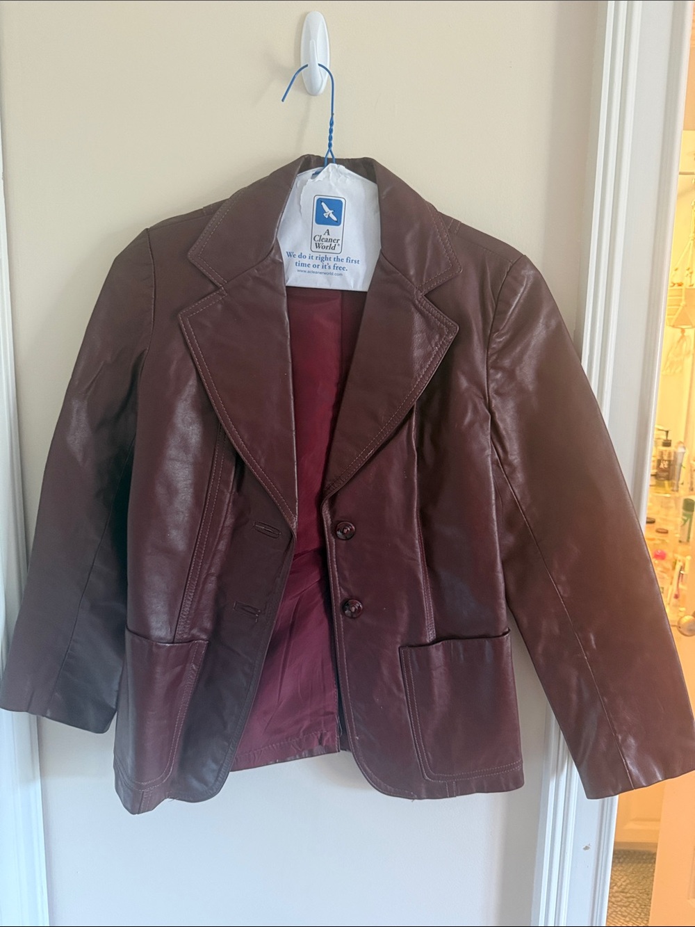 Women's Burgundy Leather Blazer Jacket